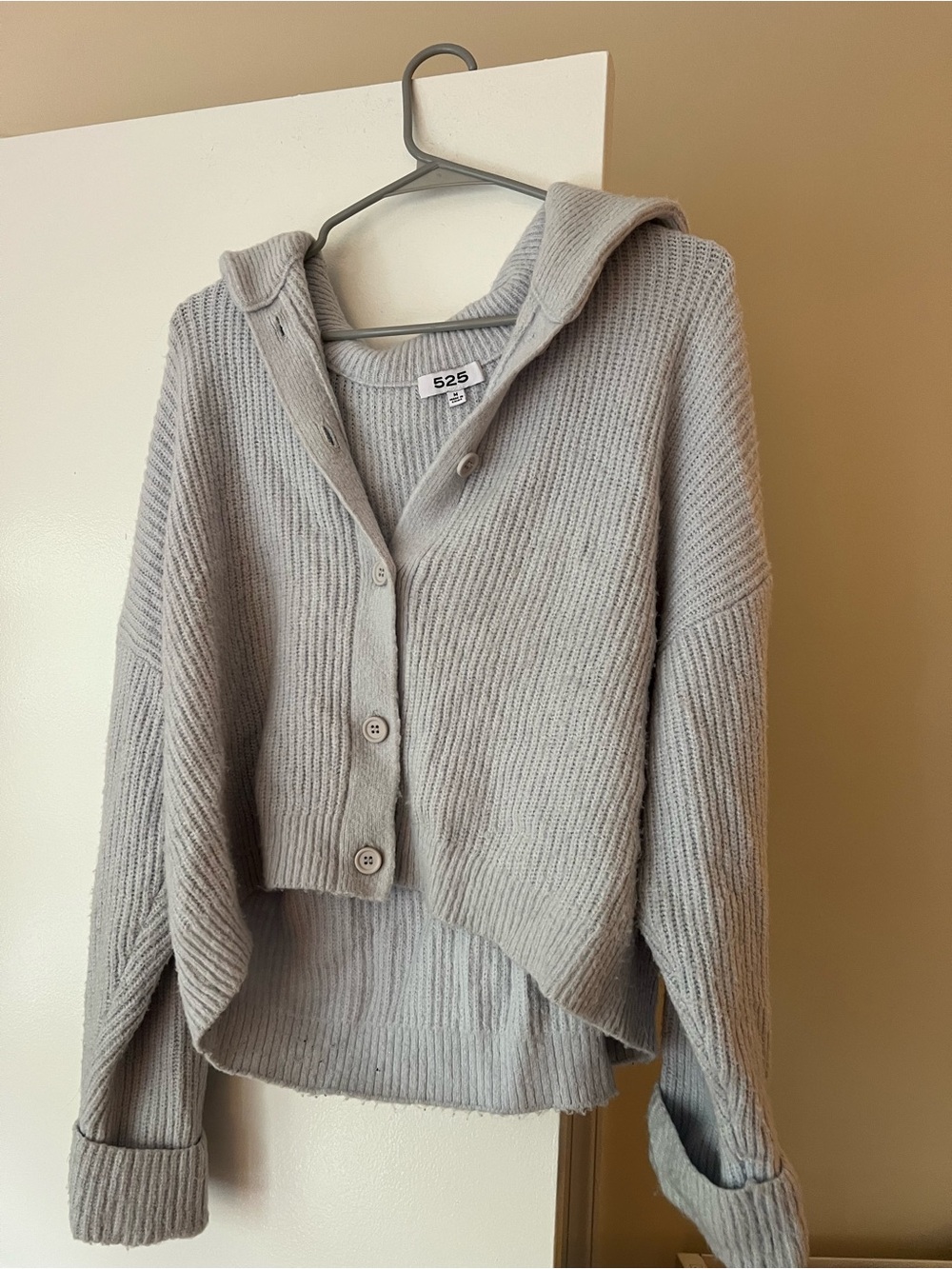 525 America Light Gray Hooded Button-Front Cardigan